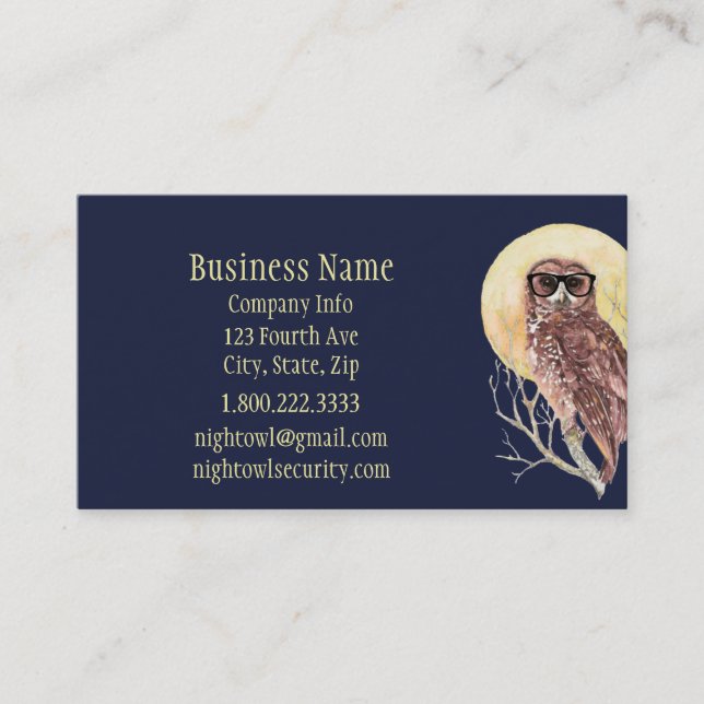 Geek Night Owl in Glasses  Business Card (Front)
