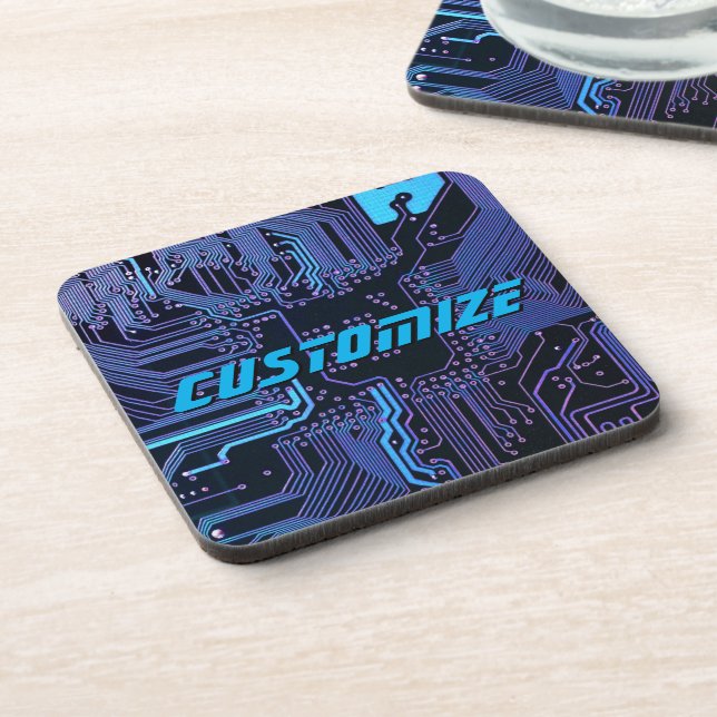 Geek Out Custom PCB Blue Electronic Circuit Board Coaster (Left Side)