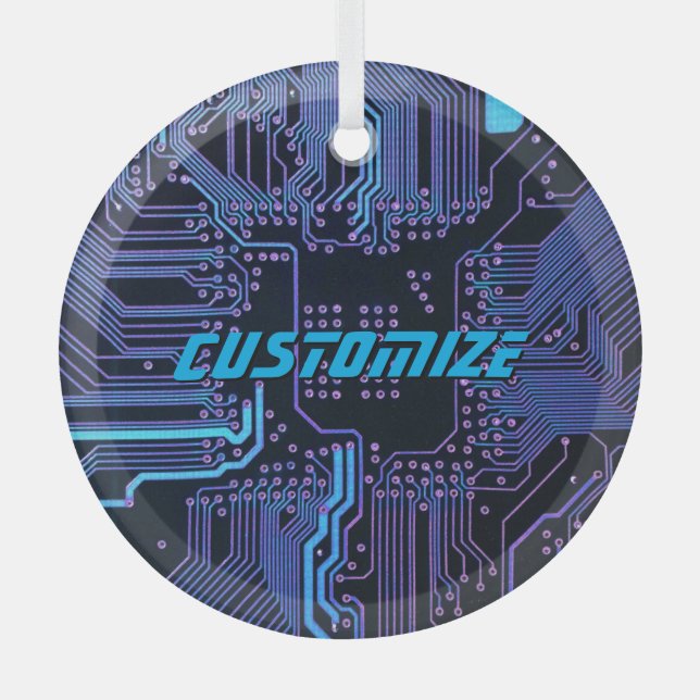 Geek Out Custom PCB Blue Electronic Circuit Board Glass Tree Decoration (Front)