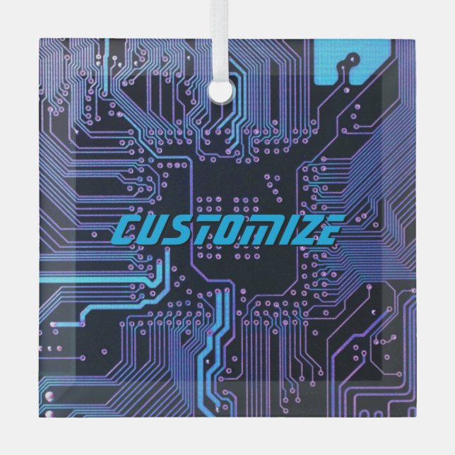 Geek Out Custom PCB Blue Electronic Circuit Board Glass Tree Decoration (Front)