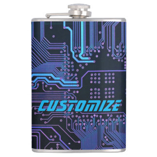 Geek Out Custom PCB Blue Electronic Circuit Board Hip Flask