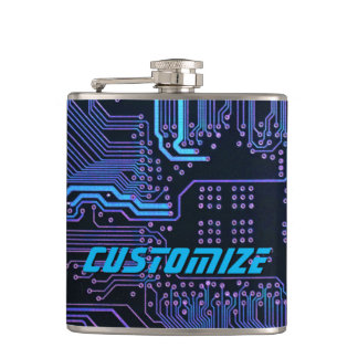 Geek Out Custom PCB Blue Electronic Circuit Board Hip Flask