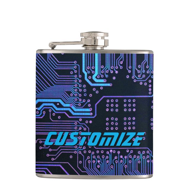 Geek Out Custom PCB Blue Electronic Circuit Board Hip Flask (Front)