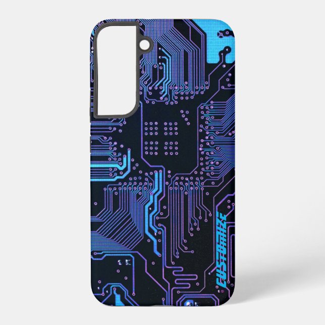 Geek Out Custom PCB Blue Electronic Circuit Board Samsung Galaxy S22+ Case (Back)