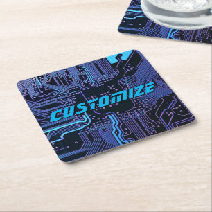 Geek Out Custom PCB Blue Electronic Circuit Board Square Paper Coaster