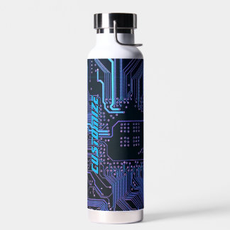 Geek Out Custom PCB Blue Electronic Circuit Board Water Bottle
