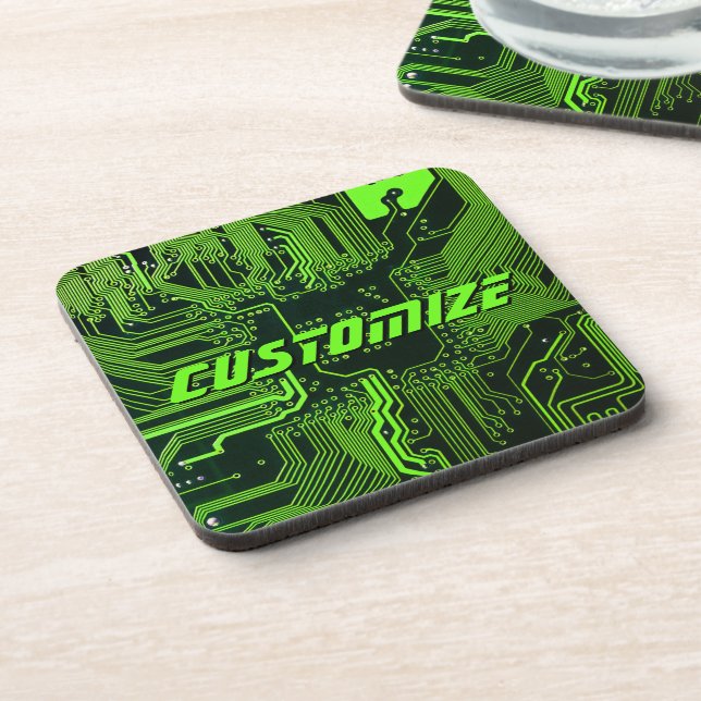 Geek Out Custom PCB Green Electronic Circuit Board Coaster (Left Side)