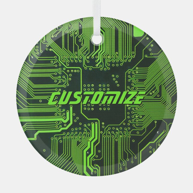 Geek Out Custom PCB Green Electronic Circuit Board Glass Tree Decoration (Front)