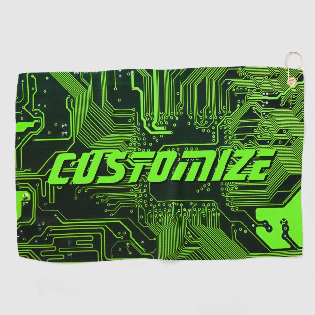 Geek Out Custom PCB Green Electronic Circuit Board Golf Towel (Horizontal)