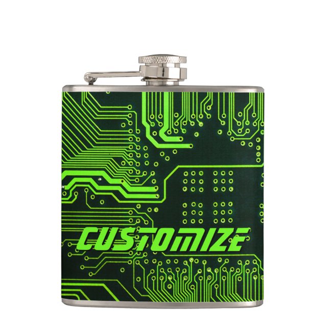Geek Out Custom PCB Green Electronic Circuit Board Hip Flask (Front)