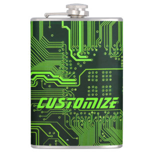 Geek Out Custom PCB Green Electronic Circuit Board Hip Flask