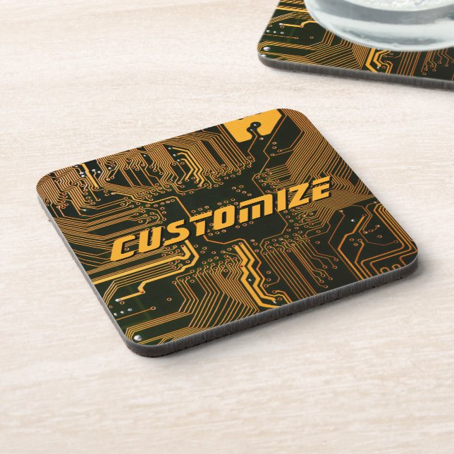 Geek Out Custom PCB Orange Circuit Board Coaster (Left Side)