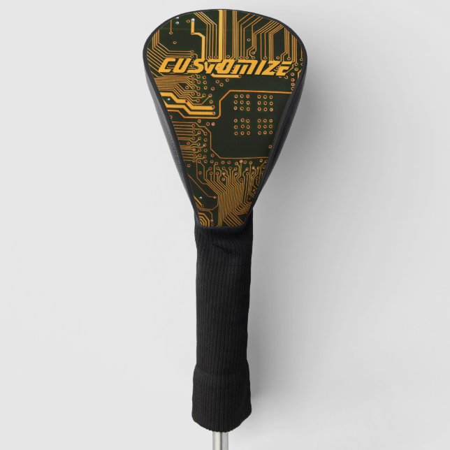 Geek Out Custom PCB Orange Circuit Board Golf Head Cover (Front)