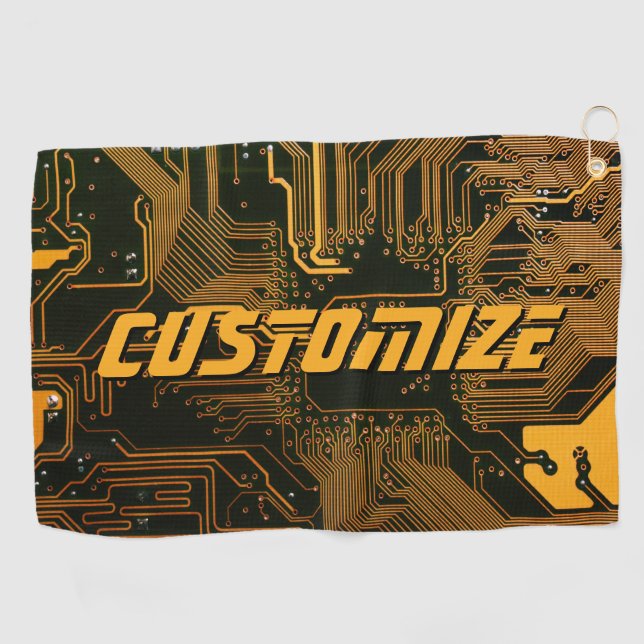 Geek Out Custom PCB Orange Circuit Board Golf Towel (Horizontal)