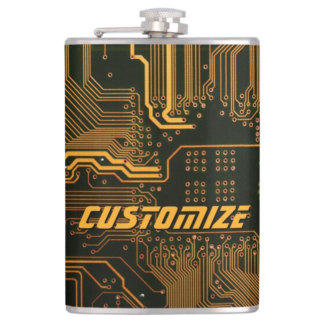 Geek Out Custom PCB Orange Circuit Board Hip Flask (Front)