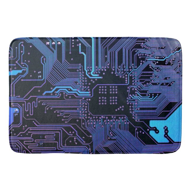 Geek Out Nerd PCB Blue Electronic Circuit Board  Bath Mat (Front)