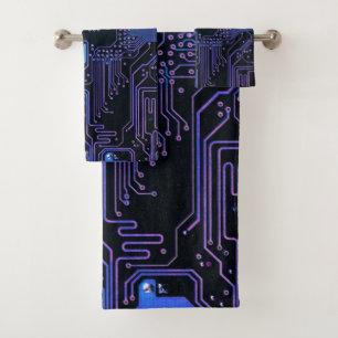 Geek Out Nerd PCB Blue Electronic Circuit Board Bath Towel Set