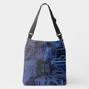 Geek Out Nerd PCB Blue Electronic Circuit Board  Crossbody Bag