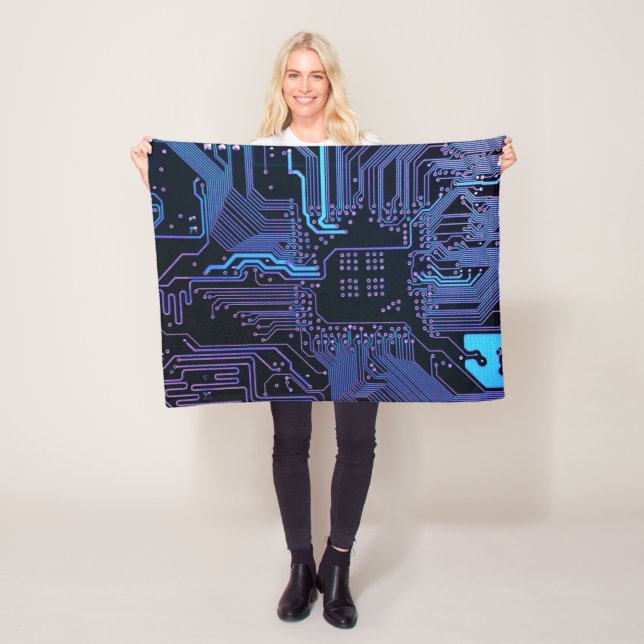 Geek Out Nerd PCB Blue Electronic Circuit Board  Fleece Blanket (In Situ)