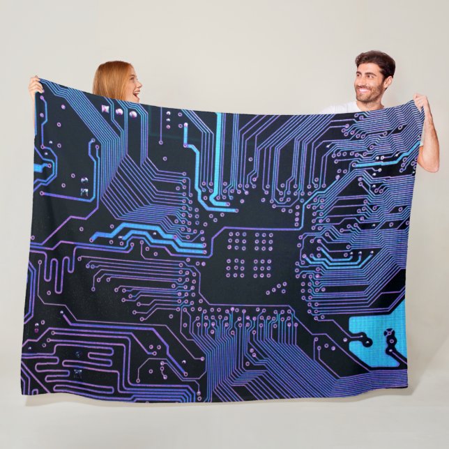 Geek Out Nerd PCB Blue Electronic Circuit Board  Fleece Blanket (In Situ)