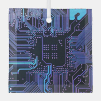 Geek Out Nerd PCB Blue Electronic Circuit Board  Glass Tree Decoration