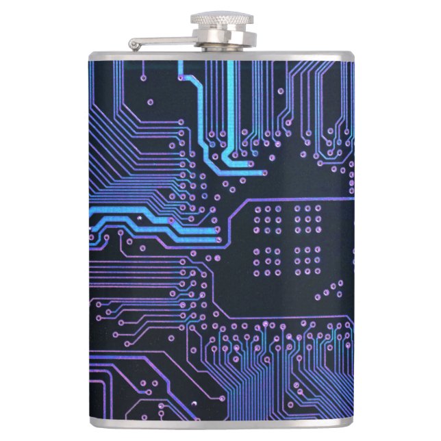 Geek Out Nerd PCB Blue Electronic Circuit Board  Hip Flask (Front)