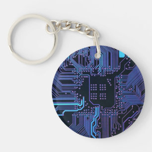 Geek Out Nerd PCB Blue Electronic Circuit Board Key Ring