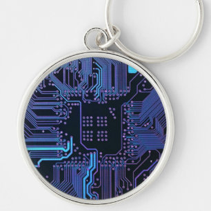 Geek Out Nerd PCB Blue Electronic Circuit Board Key Ring