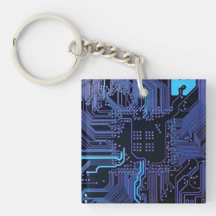 Geek Out Nerd PCB Blue Electronic Circuit Board Key Ring