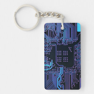 Geek Out Nerd PCB Blue Electronic Circuit Board  Key Ring