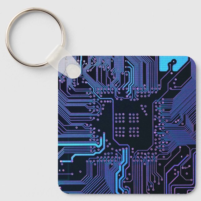 Geek Out Nerd PCB Blue Electronic Circuit Board  Key Ring (Front)
