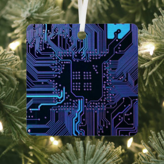 Geek Out Nerd PCB Blue Electronic Circuit Board  Metal Tree Decoration