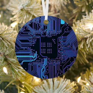 Geek Out Nerd PCB Blue Electronic Circuit Board  Metal Tree Decoration