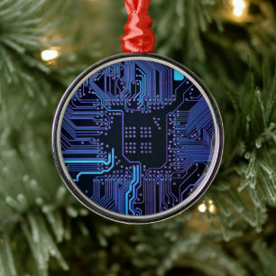 Geek Out Nerd PCB Blue Electronic Circuit Board  Metal Tree Decoration