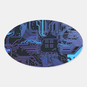 Geek Out Nerd PCB Blue Electronic Circuit Board  Oval Sticker