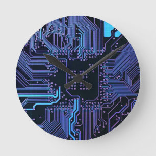 Geek Out Nerd PCB Blue Electronic Circuit Board Round Clock