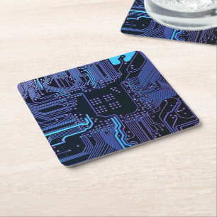 Geek Out Nerd PCB Blue Electronic Circuit Board Square Paper Coaster