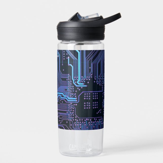 Geek Out Nerd PCB Blue Electronic Circuit Board  Water Bottle (Left)