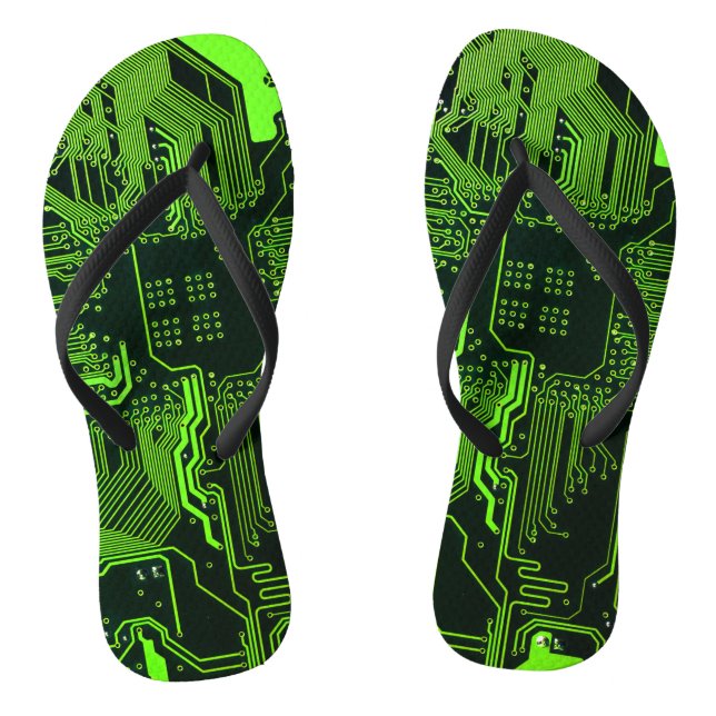 Geek Out Nerd PCB Green Electronic Circuit Board  Flip Flops (Footbed)