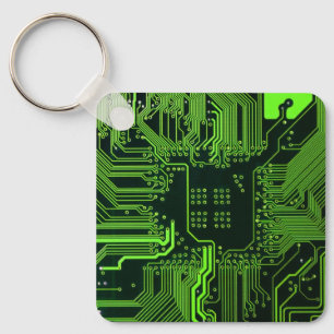 Geek Out Nerd PCB Green Electronic Circuit Board Key Ring