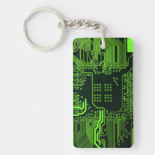 Geek Out Nerd PCB Green Electronic Circuit Board Key Ring