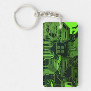 Geek Out Nerd PCB Green Electronic Circuit Board  Key Ring