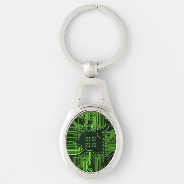 Geek Out Nerd PCB Green Electronic Circuit Board  Key Ring (Front)