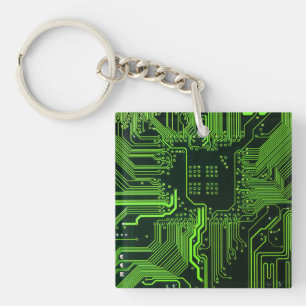 Geek Out Nerd PCB Green Electronic Circuit Board  Key Ring