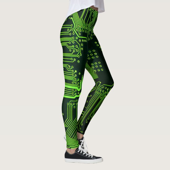 Geek Out Nerd PCB Green Electronic Circuit Board  Leggings (Right)