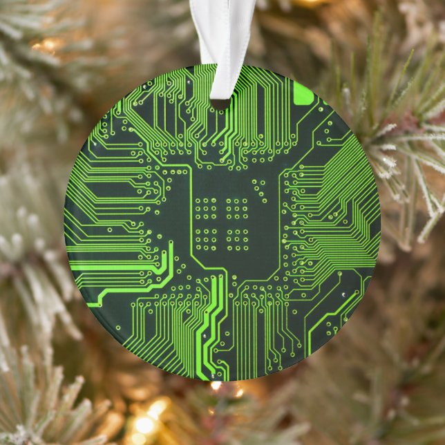 Geek Out Nerd PCB Green Electronic Circuit Board  Ornament (Tree)