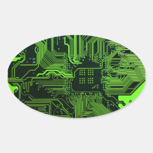 Geek Out Nerd PCB Green Electronic Circuit Board Oval Sticker