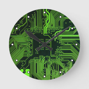 Geek Out Nerd PCB Green Electronic Circuit Board Round Clock