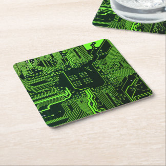 Geek Out Nerd PCB Green Electronic Circuit Board  Square Paper Coaster