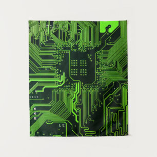 Geek Out Nerd PCB Green Electronic Circuit Board  Tapestry